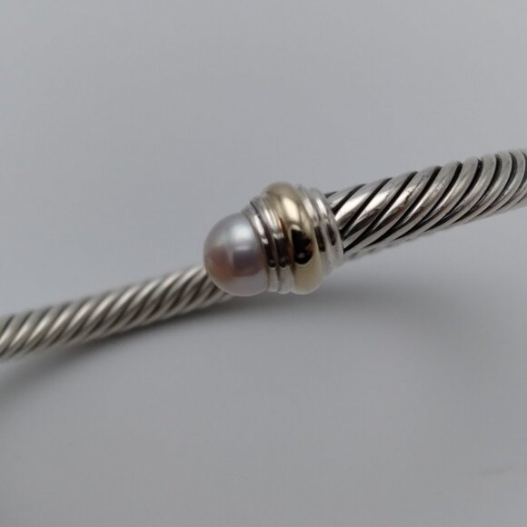 David Yurman 5mm Sterling Silver Bracelet with 14K Yellow Gold and Pearls - Picture 6 of 6